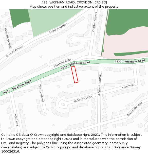 482, WICKHAM ROAD, CROYDON, CR0 8DJ: Location map and indicative extent of plot