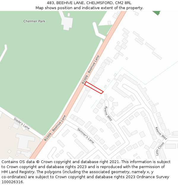 483, BEEHIVE LANE, CHELMSFORD, CM2 8RL: Location map and indicative extent of plot