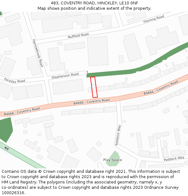 483, COVENTRY ROAD, HINCKLEY, LE10 0NF: Location map and indicative extent of plot