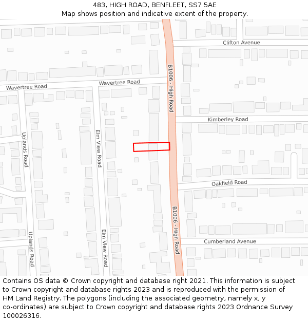 483, HIGH ROAD, BENFLEET, SS7 5AE: Location map and indicative extent of plot