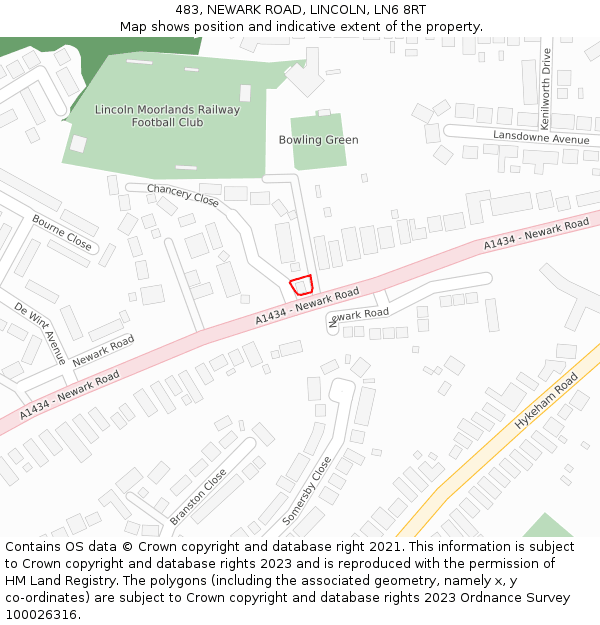 483, NEWARK ROAD, LINCOLN, LN6 8RT: Location map and indicative extent of plot
