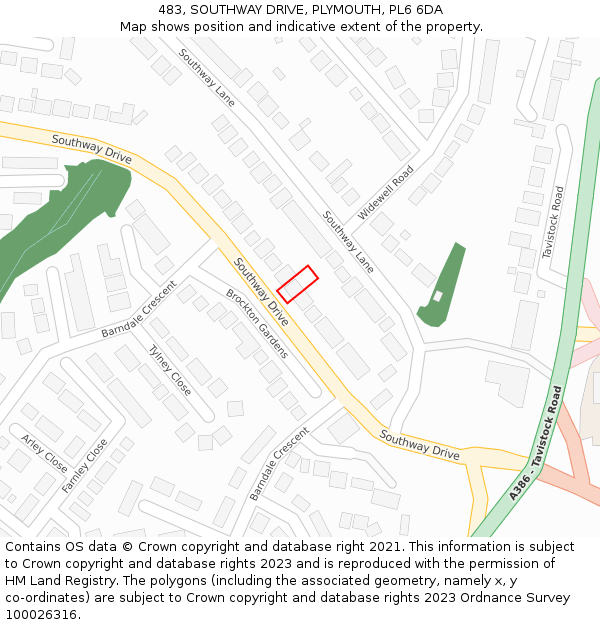 483, SOUTHWAY DRIVE, PLYMOUTH, PL6 6DA: Location map and indicative extent of plot
