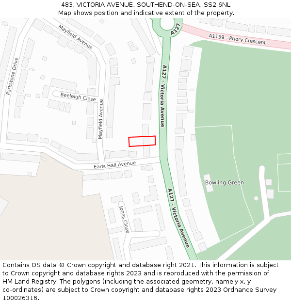 483, VICTORIA AVENUE, SOUTHEND-ON-SEA, SS2 6NL: Location map and indicative extent of plot