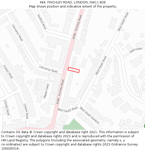 484, FINCHLEY ROAD, LONDON, NW11 8DE: Location map and indicative extent of plot