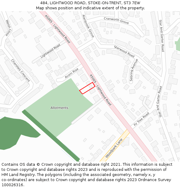 484, LIGHTWOOD ROAD, STOKE-ON-TRENT, ST3 7EW: Location map and indicative extent of plot