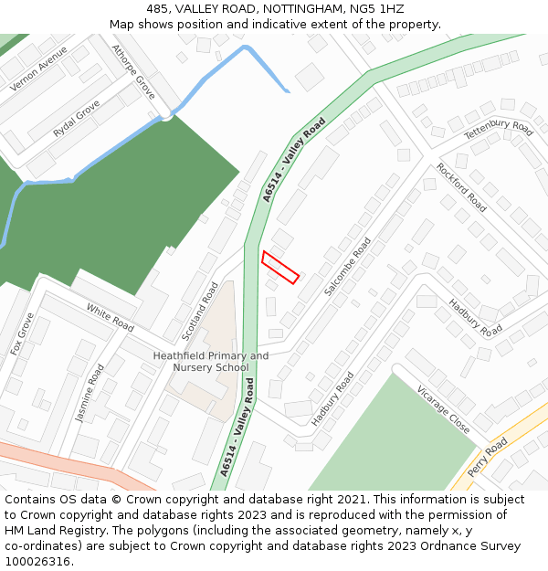 485, VALLEY ROAD, NOTTINGHAM, NG5 1HZ: Location map and indicative extent of plot