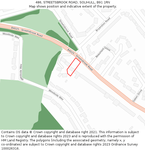 486, STREETSBROOK ROAD, SOLIHULL, B91 1RN: Location map and indicative extent of plot