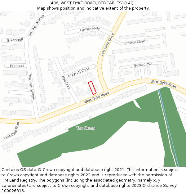 486, WEST DYKE ROAD, REDCAR, TS10 4QL: Location map and indicative extent of plot