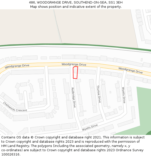 486, WOODGRANGE DRIVE, SOUTHEND-ON-SEA, SS1 3EH: Location map and indicative extent of plot