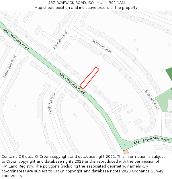 487, WARWICK ROAD, SOLIHULL, B91 1AN: Location map and indicative extent of plot