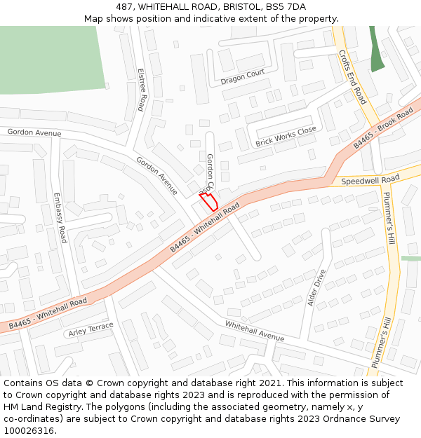 487, WHITEHALL ROAD, BRISTOL, BS5 7DA: Location map and indicative extent of plot
