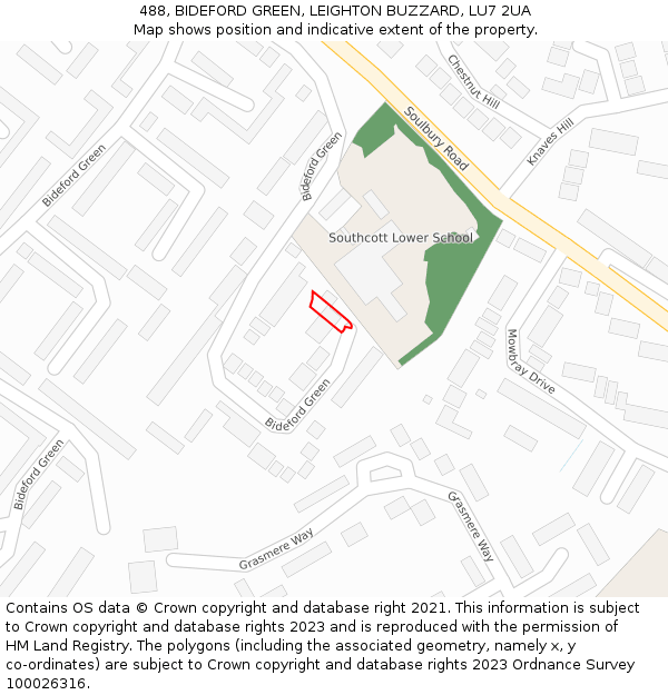 488, BIDEFORD GREEN, LEIGHTON BUZZARD, LU7 2UA: Location map and indicative extent of plot