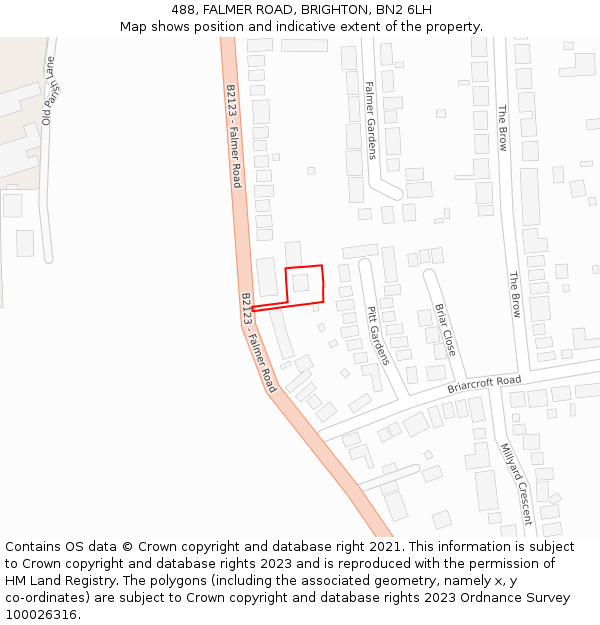 488, FALMER ROAD, BRIGHTON, BN2 6LH: Location map and indicative extent of plot