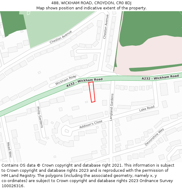 488, WICKHAM ROAD, CROYDON, CR0 8DJ: Location map and indicative extent of plot