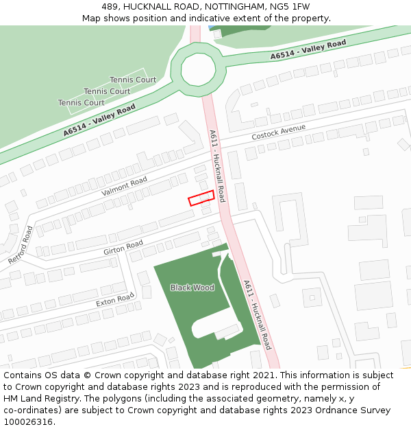 489, HUCKNALL ROAD, NOTTINGHAM, NG5 1FW: Location map and indicative extent of plot