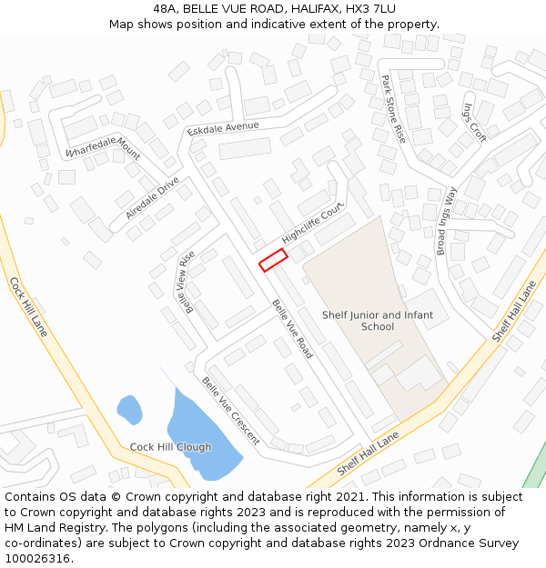 48A, BELLE VUE ROAD, HALIFAX, HX3 7LU: Location map and indicative extent of plot