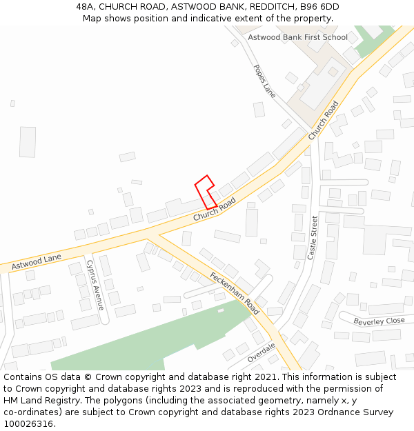 48A, CHURCH ROAD, ASTWOOD BANK, REDDITCH, B96 6DD: Location map and indicative extent of plot