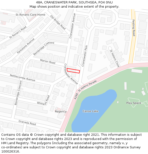 48A, CRANESWATER PARK, SOUTHSEA, PO4 0NU: Location map and indicative extent of plot