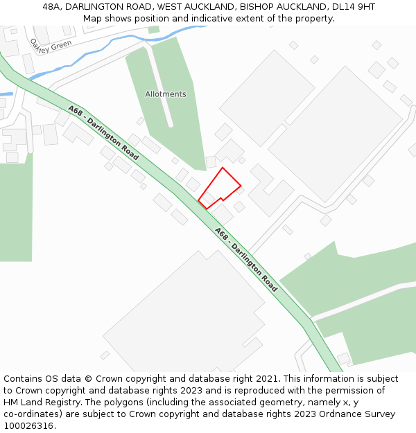 48A, DARLINGTON ROAD, WEST AUCKLAND, BISHOP AUCKLAND, DL14 9HT: Location map and indicative extent of plot