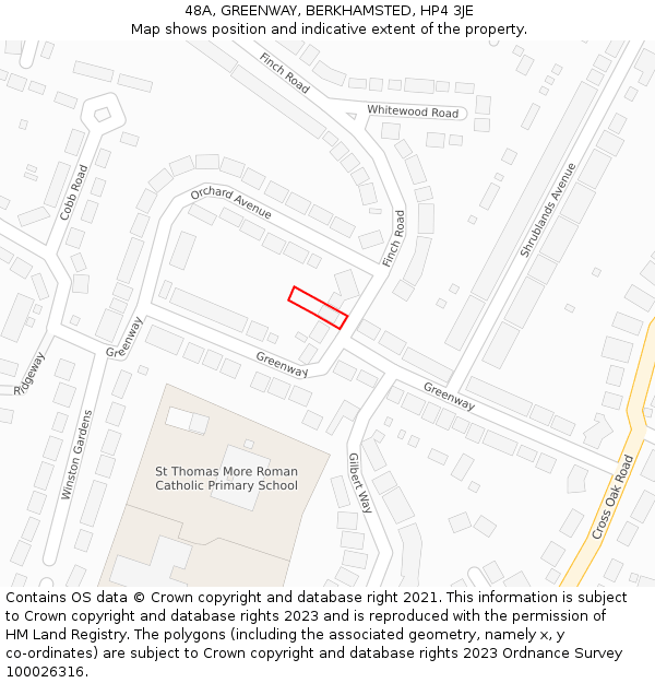 48A, GREENWAY, BERKHAMSTED, HP4 3JE: Location map and indicative extent of plot