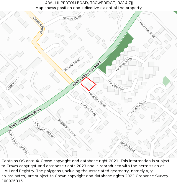 48A, HILPERTON ROAD, TROWBRIDGE, BA14 7JJ: Location map and indicative extent of plot