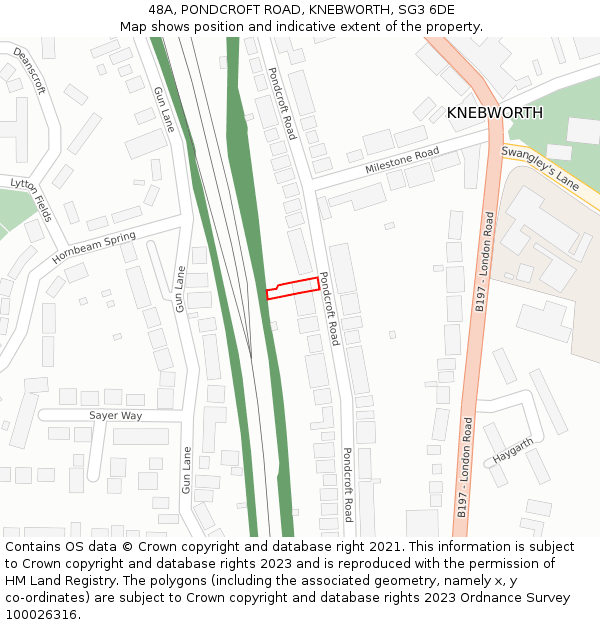 48A, PONDCROFT ROAD, KNEBWORTH, SG3 6DE: Location map and indicative extent of plot