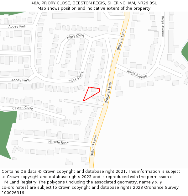 48A, PRIORY CLOSE, BEESTON REGIS, SHERINGHAM, NR26 8SL: Location map and indicative extent of plot