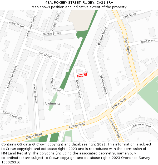 48A, ROKEBY STREET, RUGBY, CV21 3RH: Location map and indicative extent of plot