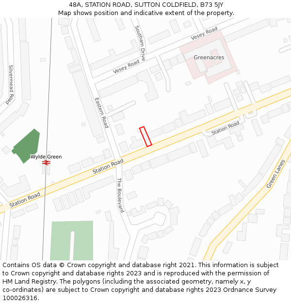 48A, STATION ROAD, SUTTON COLDFIELD, B73 5JY: Location map and indicative extent of plot