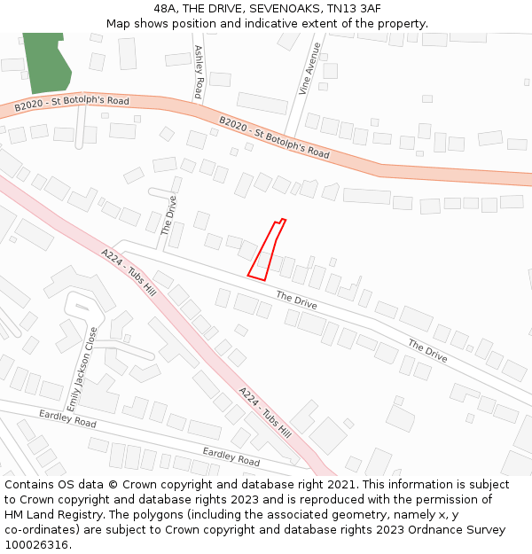 48A, THE DRIVE, SEVENOAKS, TN13 3AF: Location map and indicative extent of plot