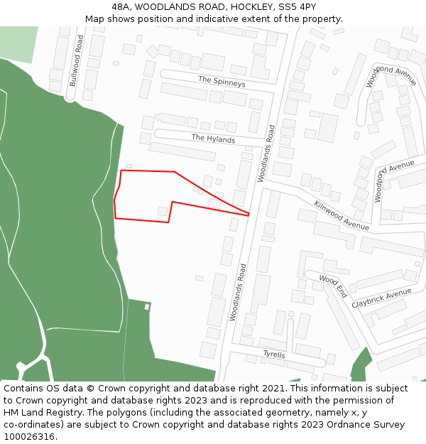 48A, WOODLANDS ROAD, HOCKLEY, SS5 4PY: Location map and indicative extent of plot