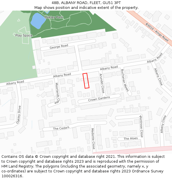 48B, ALBANY ROAD, FLEET, GU51 3PT: Location map and indicative extent of plot
