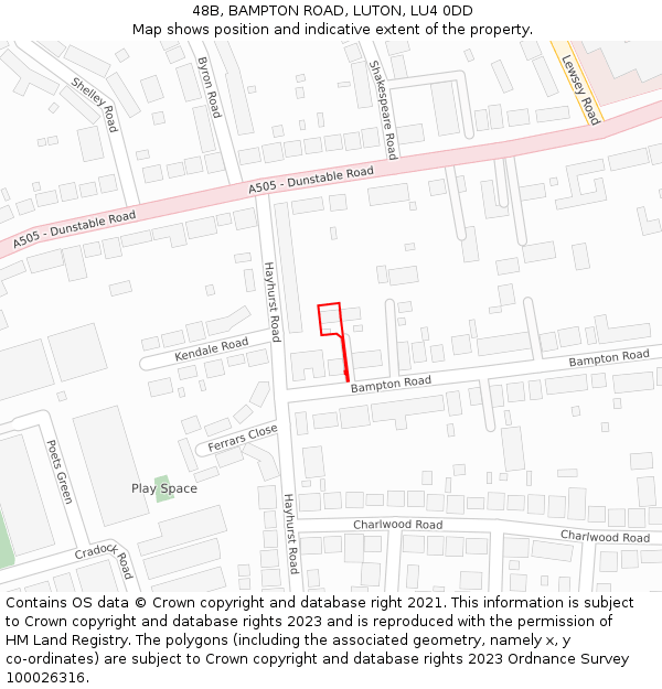 48B, BAMPTON ROAD, LUTON, LU4 0DD: Location map and indicative extent of plot