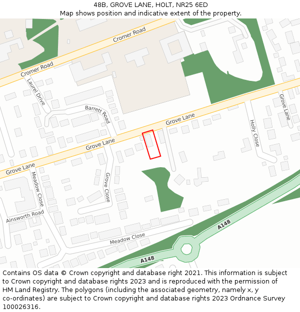 48B, GROVE LANE, HOLT, NR25 6ED: Location map and indicative extent of plot