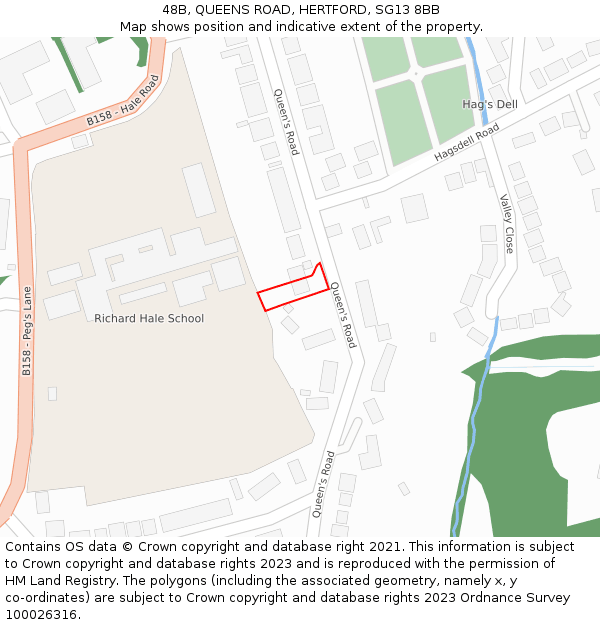 48B, QUEENS ROAD, HERTFORD, SG13 8BB: Location map and indicative extent of plot