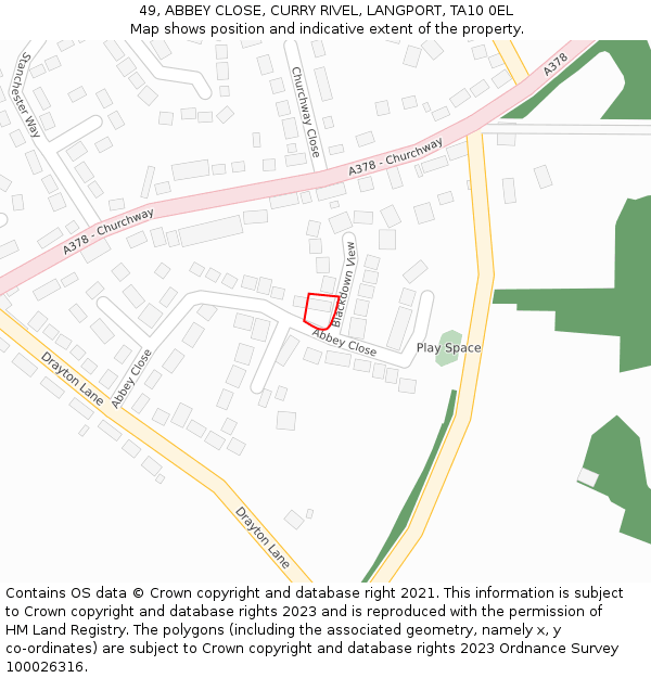 49, ABBEY CLOSE, CURRY RIVEL, LANGPORT, TA10 0EL: Location map and indicative extent of plot