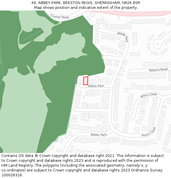 49, ABBEY PARK, BEESTON REGIS, SHERINGHAM, NR26 8SR: Location map and indicative extent of plot