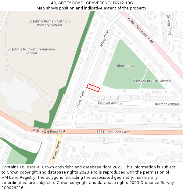 49, ABBEY ROAD, GRAVESEND, DA12 1RG: Location map and indicative extent of plot