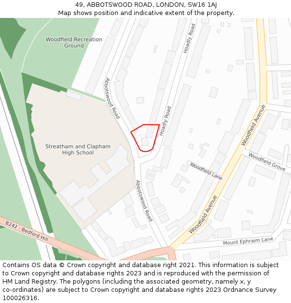 49, ABBOTSWOOD ROAD, LONDON, SW16 1AJ: Location map and indicative extent of plot