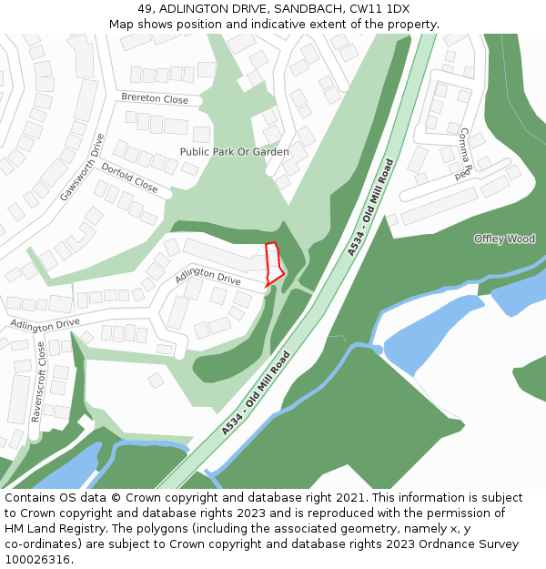 49, ADLINGTON DRIVE, SANDBACH, CW11 1DX: Location map and indicative extent of plot