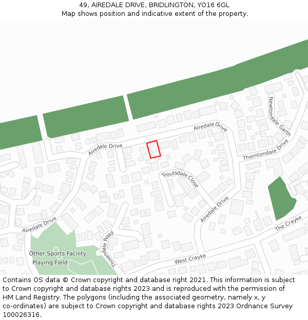 49, AIREDALE DRIVE, BRIDLINGTON, YO16 6GL: Location map and indicative extent of plot