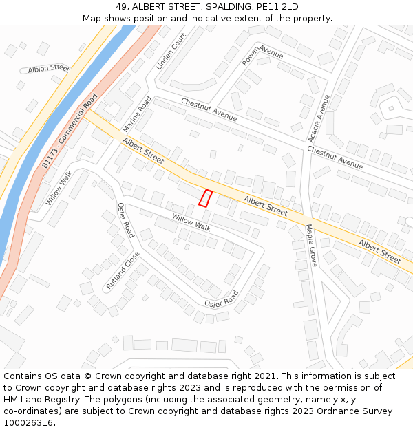 49, ALBERT STREET, SPALDING, PE11 2LD: Location map and indicative extent of plot