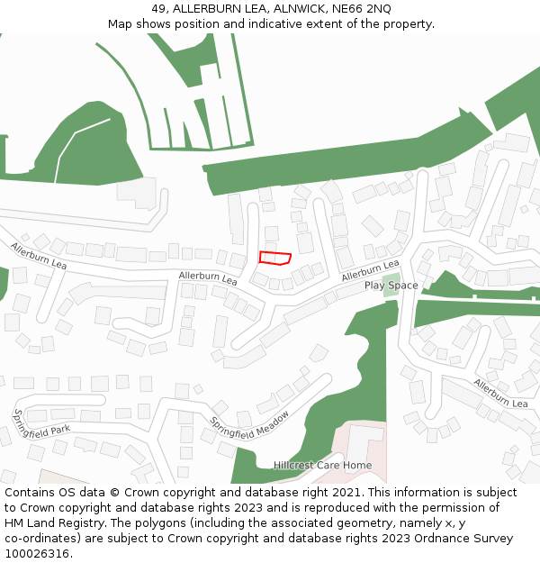 49, ALLERBURN LEA, ALNWICK, NE66 2NQ: Location map and indicative extent of plot