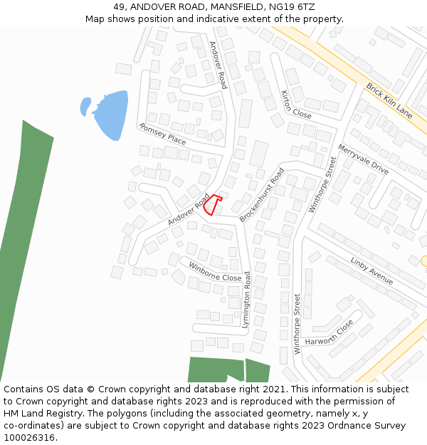 49, ANDOVER ROAD, MANSFIELD, NG19 6TZ: Location map and indicative extent of plot