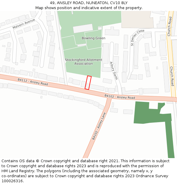 49, ANSLEY ROAD, NUNEATON, CV10 8LY: Location map and indicative extent of plot