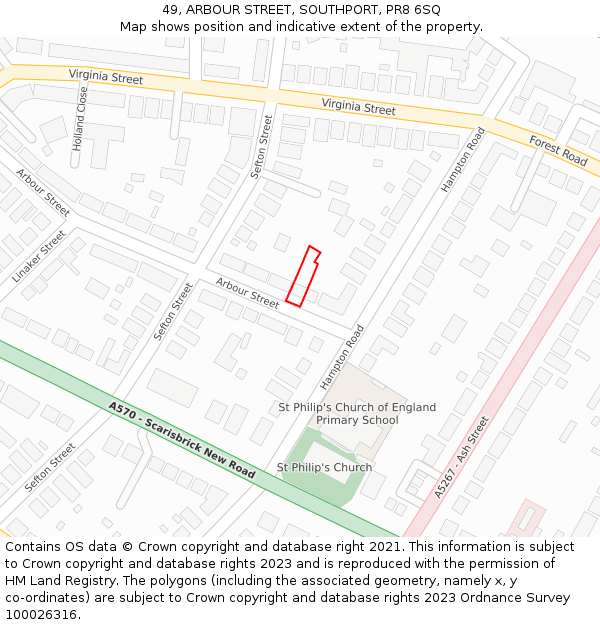 49, ARBOUR STREET, SOUTHPORT, PR8 6SQ: Location map and indicative extent of plot