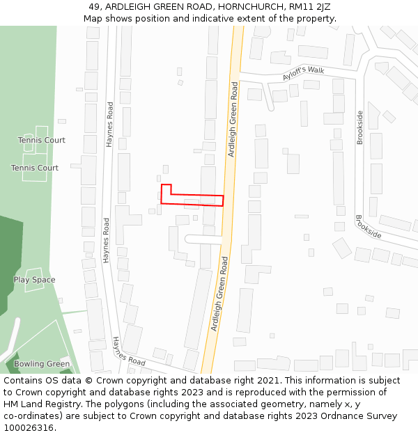 49, ARDLEIGH GREEN ROAD, HORNCHURCH, RM11 2JZ: Location map and indicative extent of plot