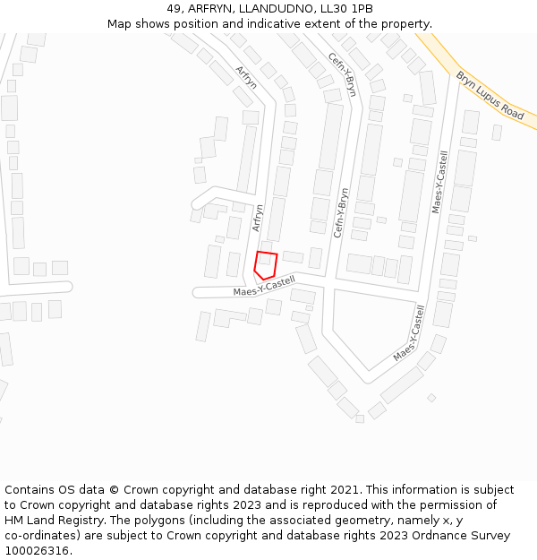 49, ARFRYN, LLANDUDNO, LL30 1PB: Location map and indicative extent of plot
