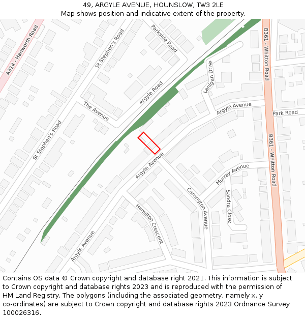 49, ARGYLE AVENUE, HOUNSLOW, TW3 2LE: Location map and indicative extent of plot