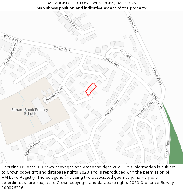 49, ARUNDELL CLOSE, WESTBURY, BA13 3UA: Location map and indicative extent of plot